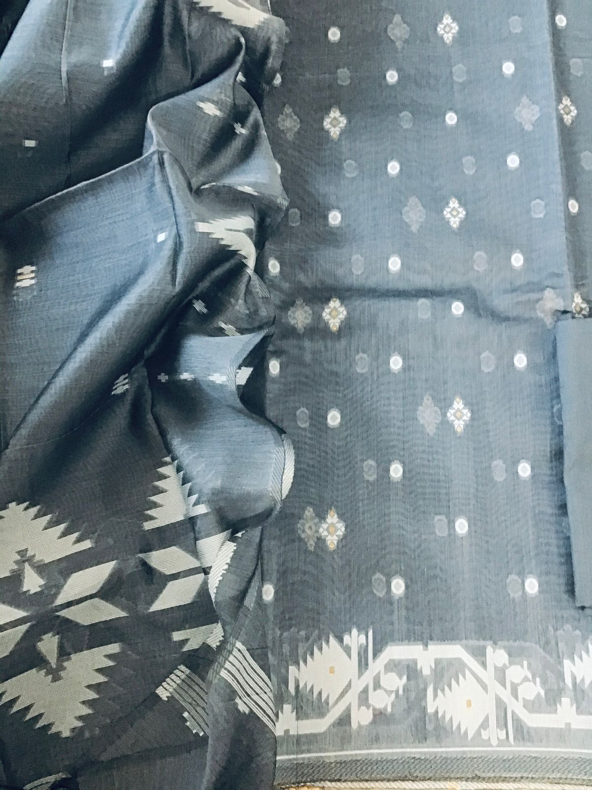 Soft Slub Chanderi Jamdani Weaved Suit - Grey