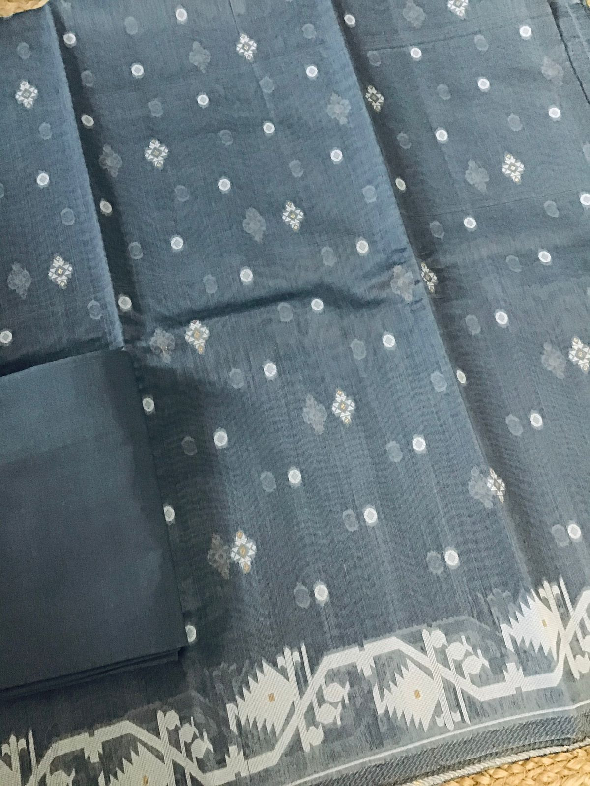 Soft Slub Chanderi Jamdani Weaved Suit - Grey