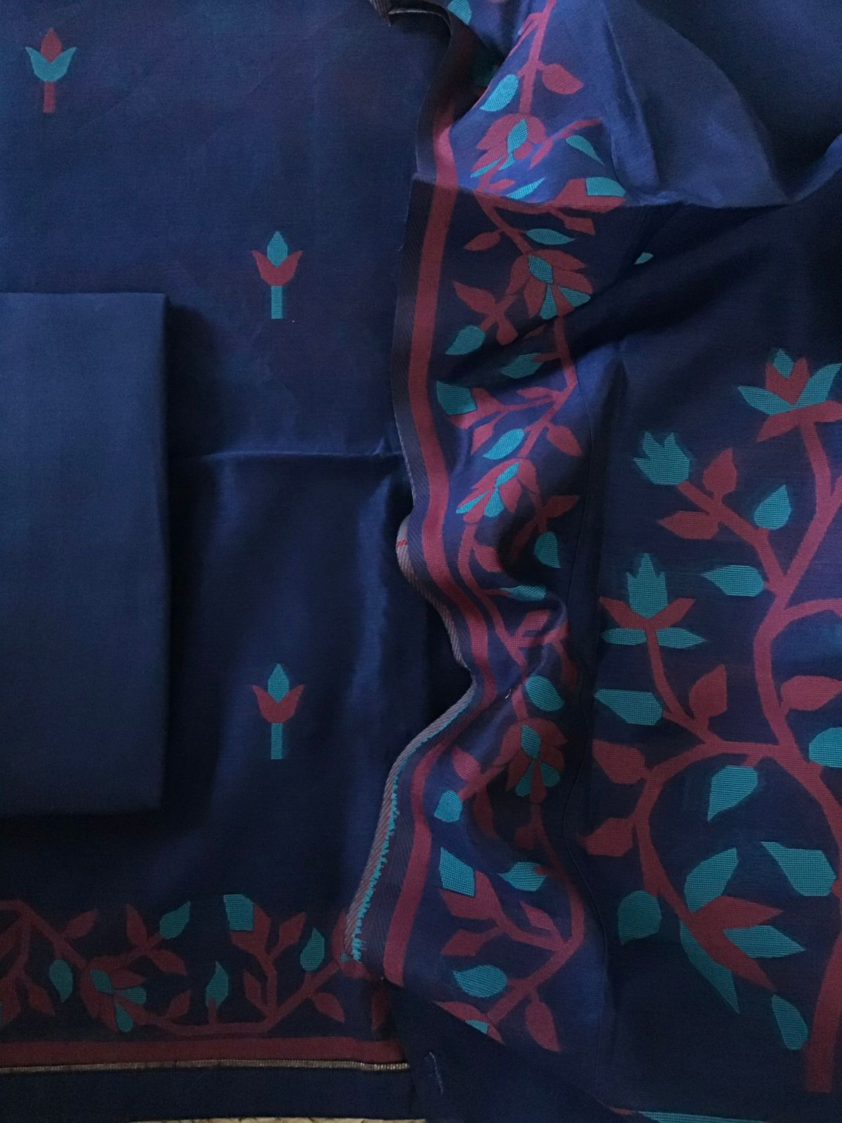 Soft Slub Chanderi Jamdani Weaved Suit - Blue