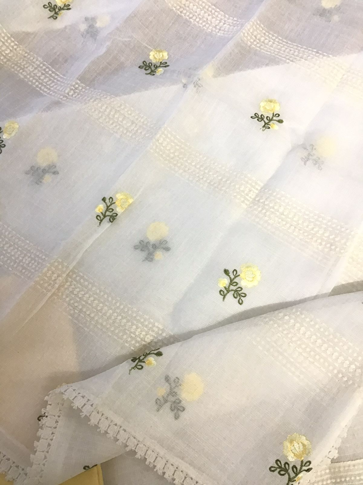 Soft Jute Kota Embroidered Suit - White