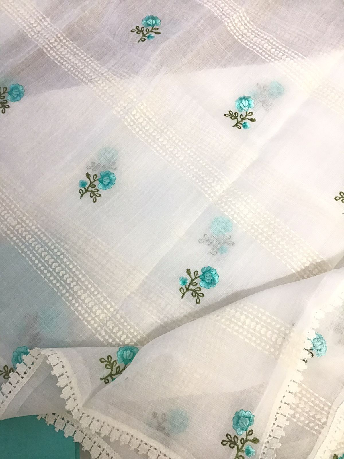 Soft Jute Kota Embroidered Suit - White