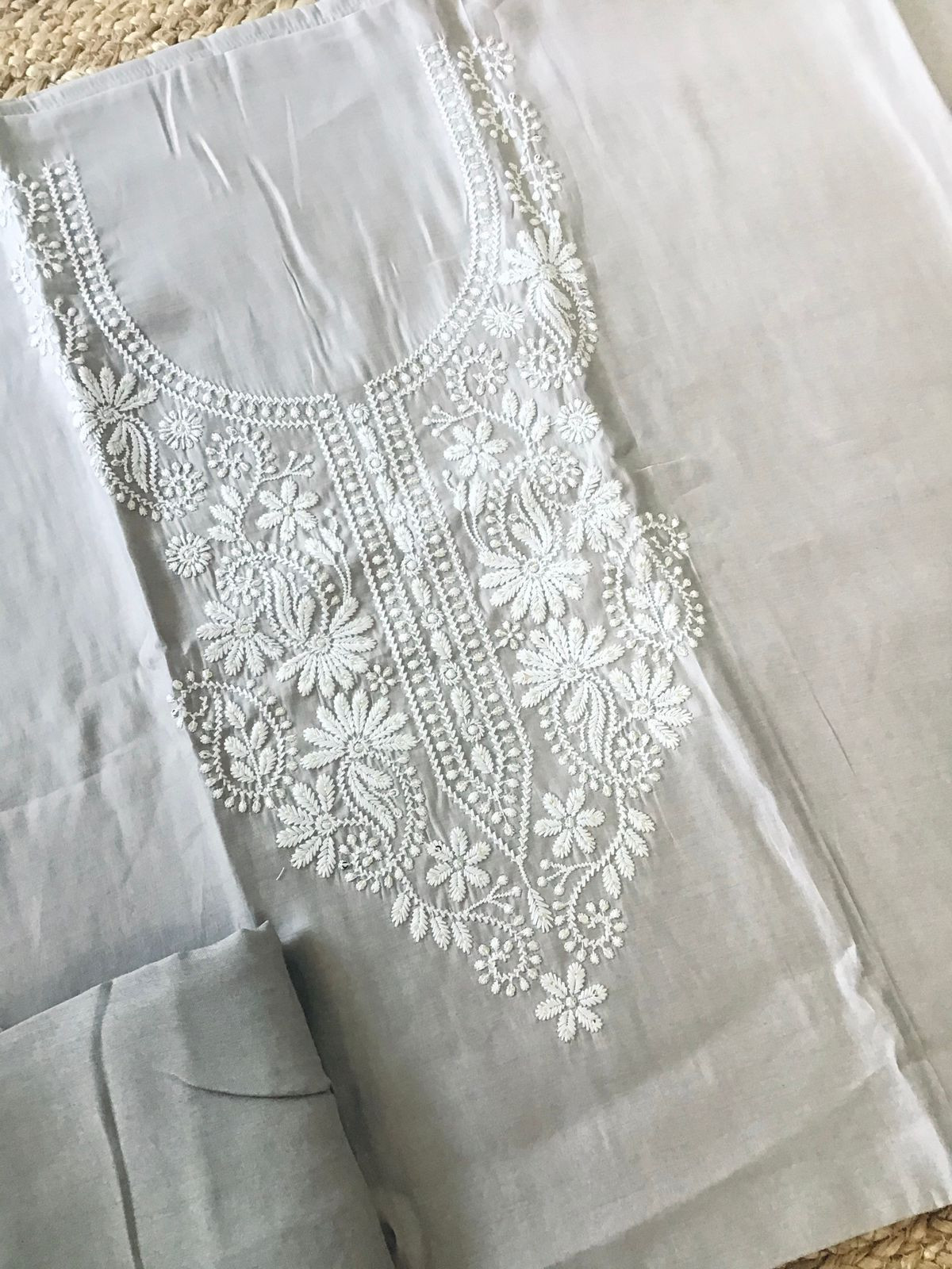 Soft Silk Embroidered Suit - Grey