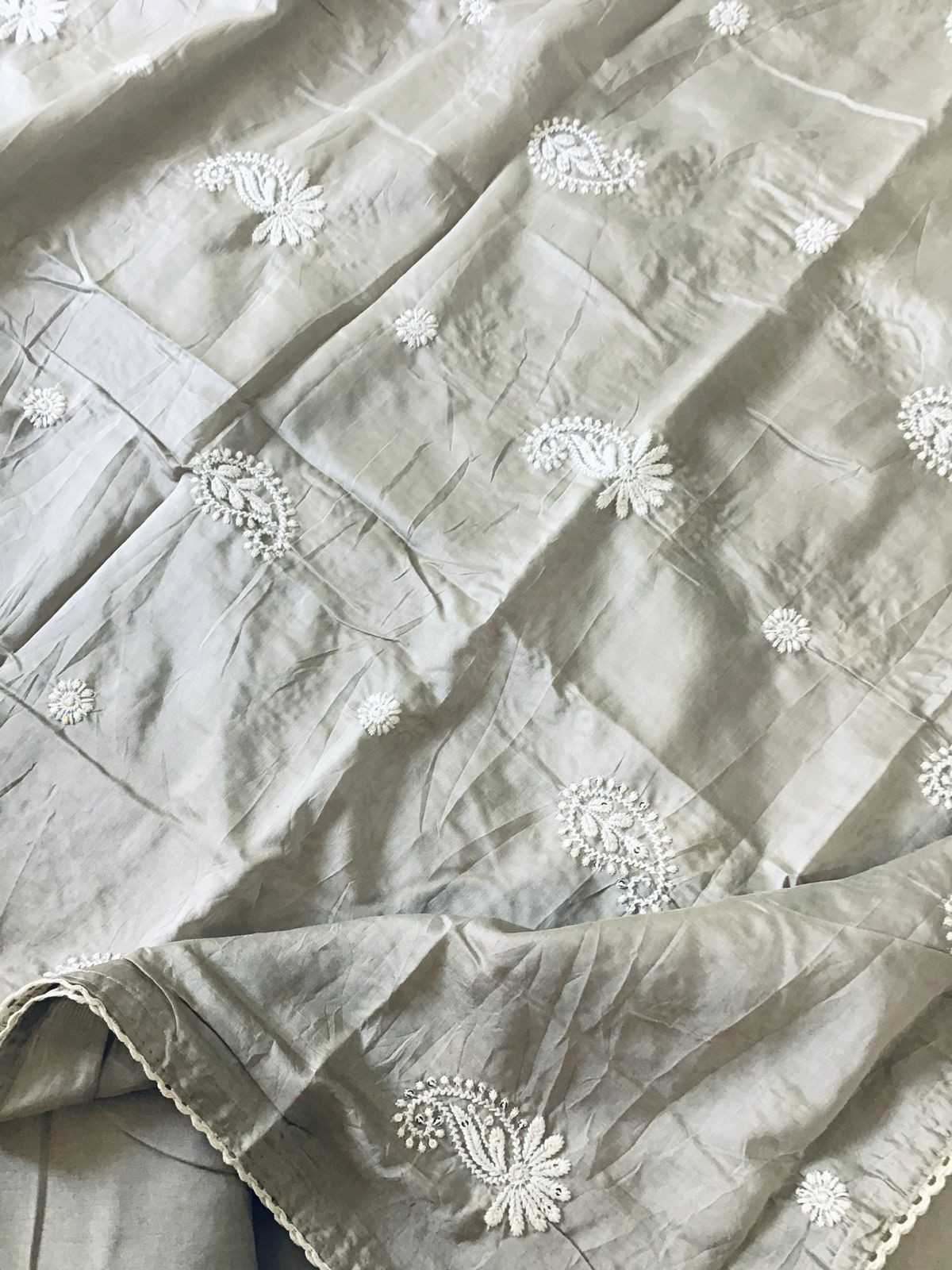 Soft Silk Embroidered Suit - Grey