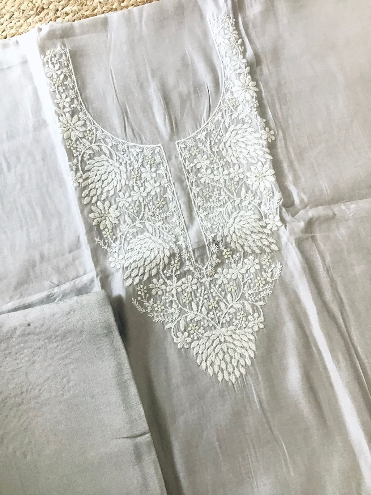 Soft Silk Embroidered Suit - Grey