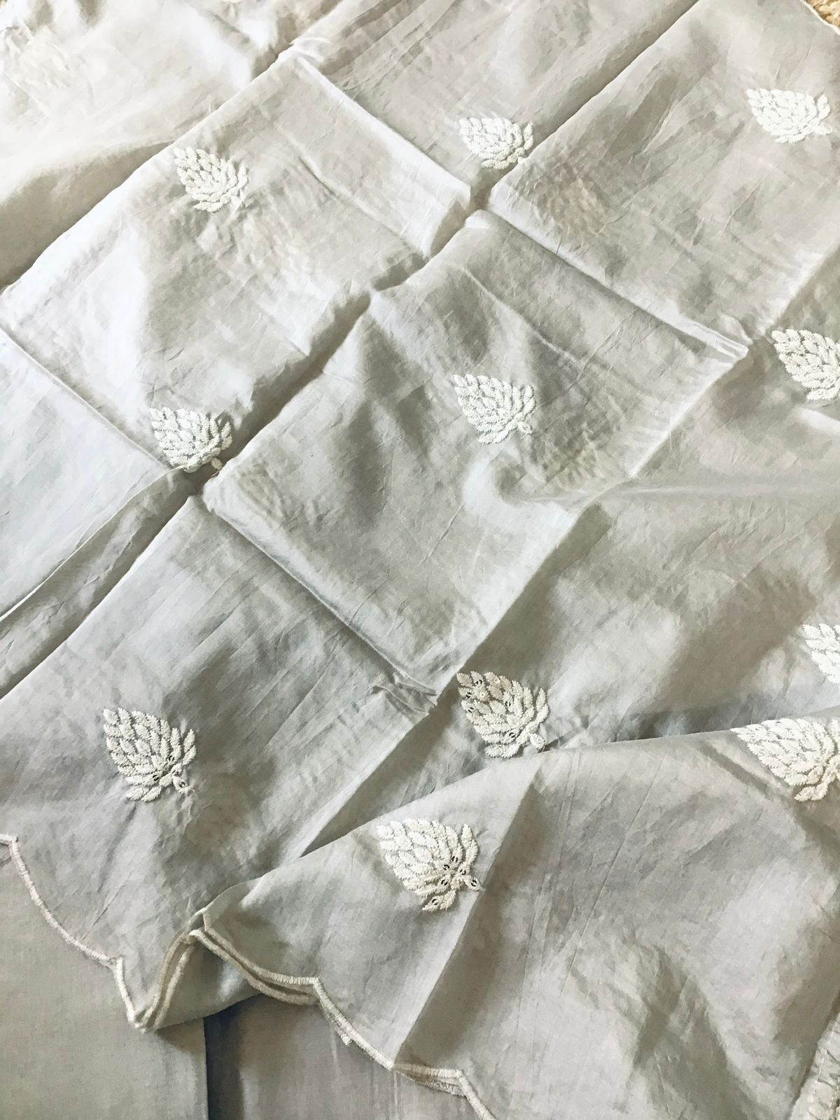 Soft Silk Embroidered Suit - Grey