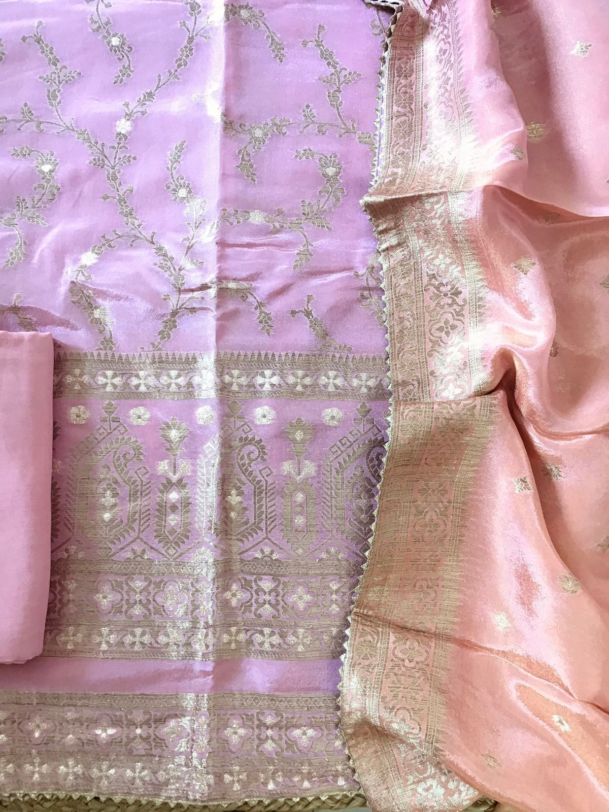 Pure Tissue Chanderi Banarasi Weaved Suit - Pink