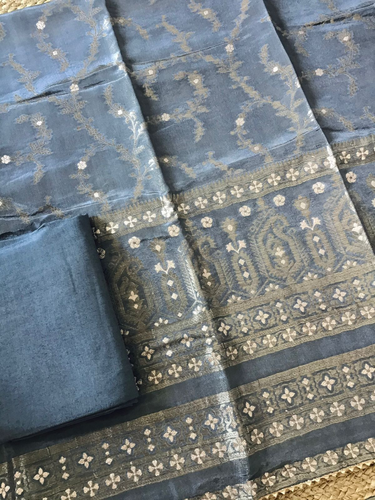 Pure Tissue Chanderi Banarasi Weaved Suit - Grey