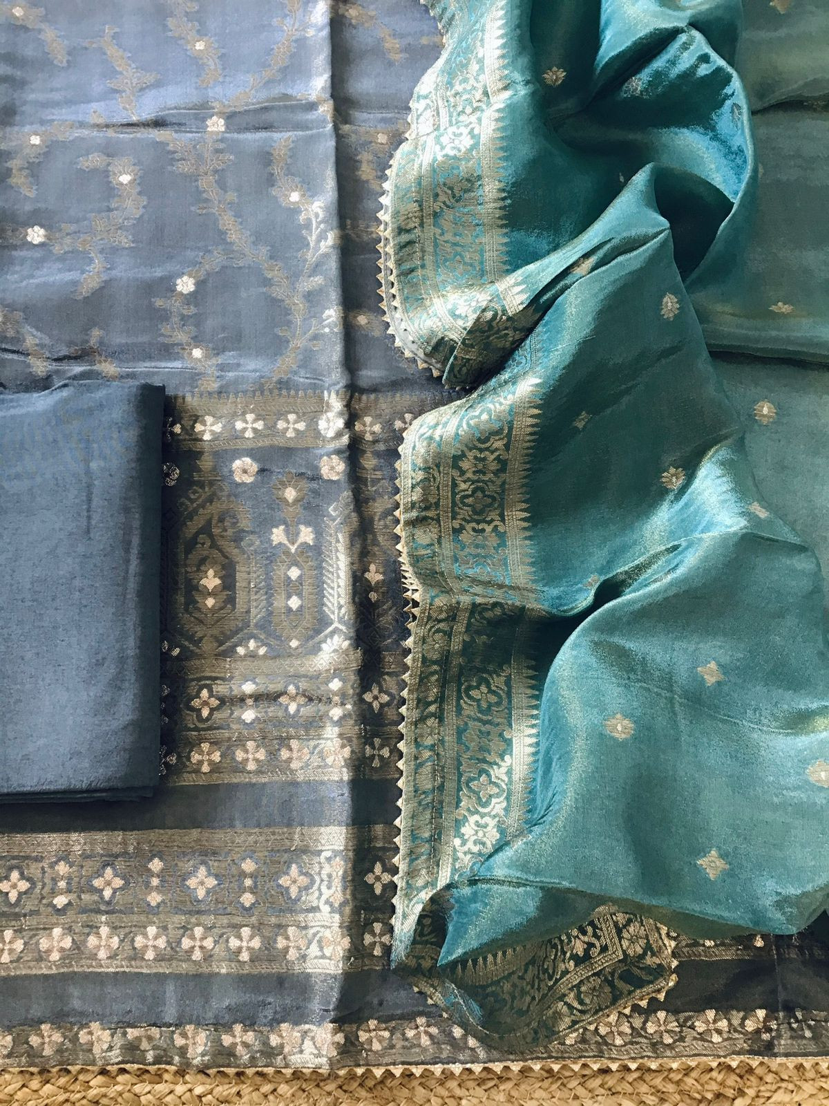 Pure Tissue Chanderi Banarasi Weaved Suit - Grey