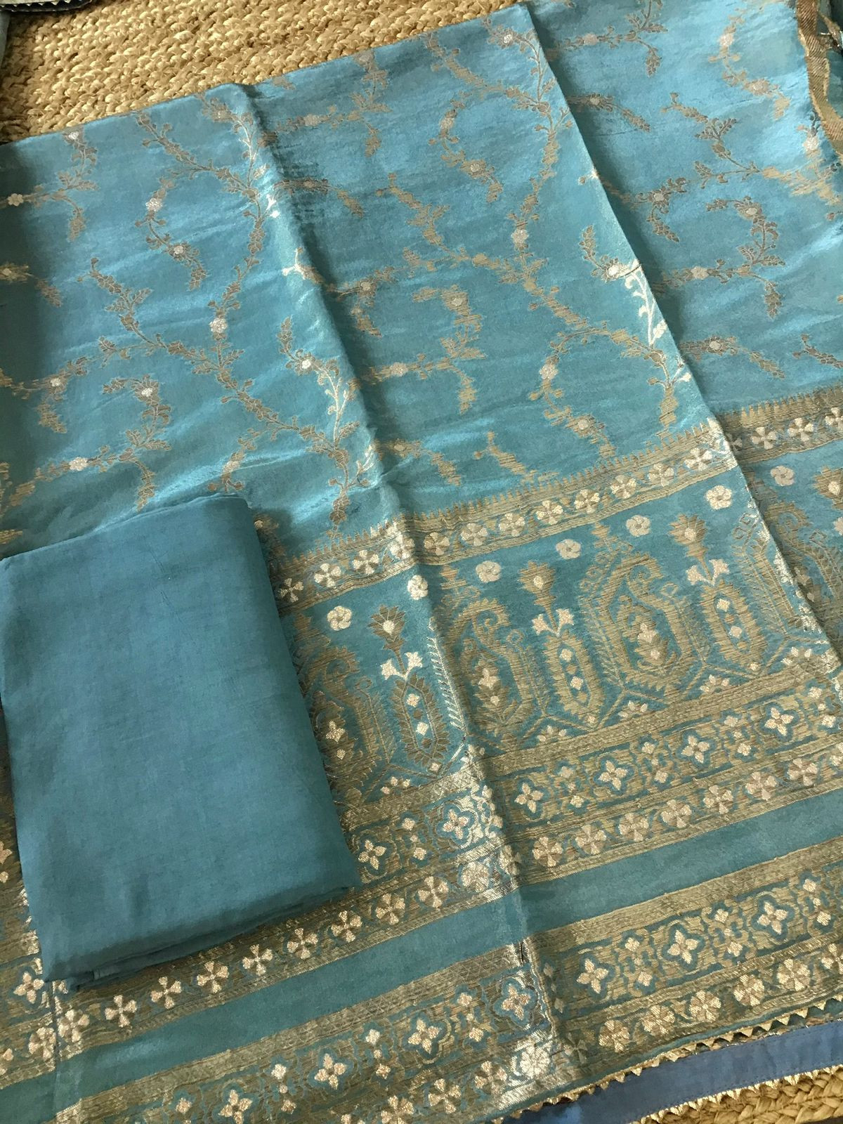 Pure Tissue Chanderi Banarasi Weaved Suit - Peacock Blue