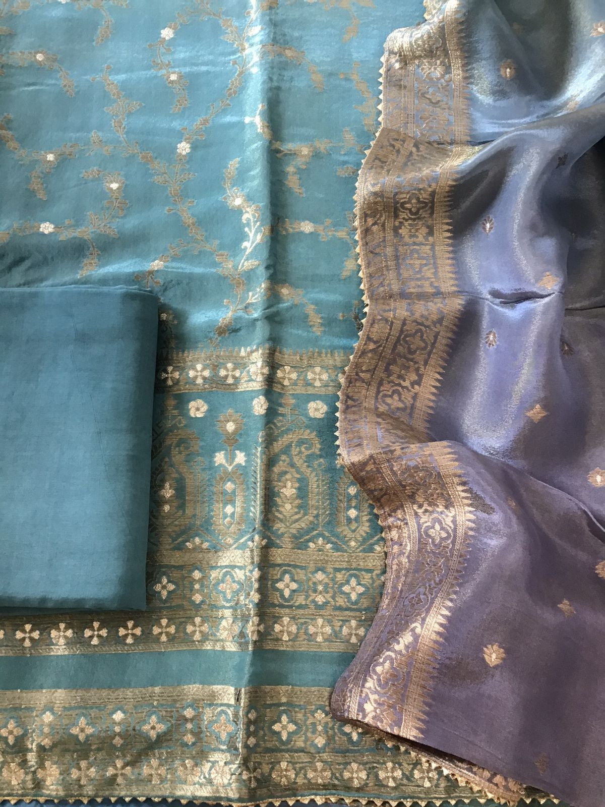 Pure Tissue Chanderi Banarasi Weaved Suit - Peacock Blue