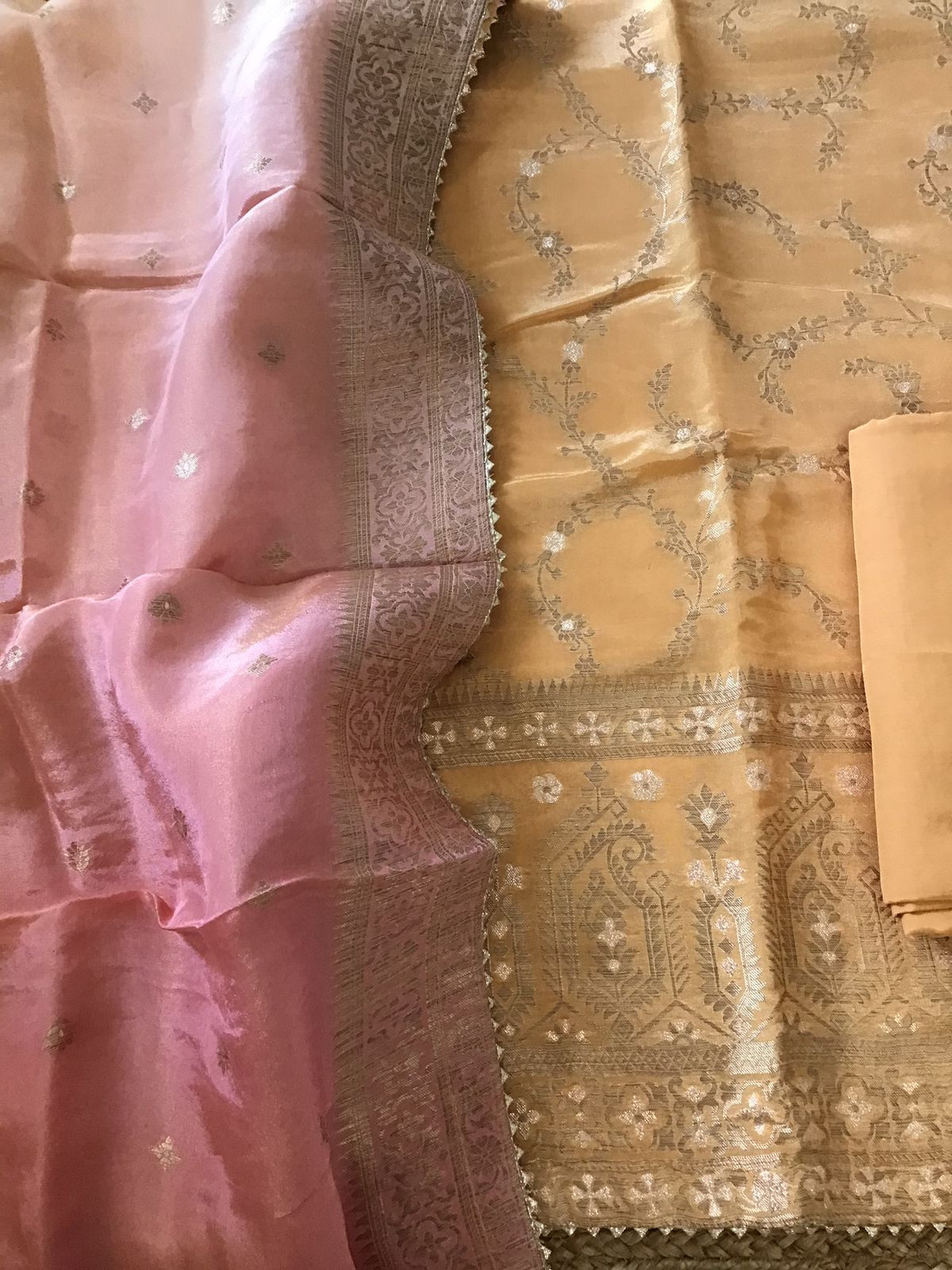 Pure Tissue Chanderi Banarasi Weaved Suit - Peach