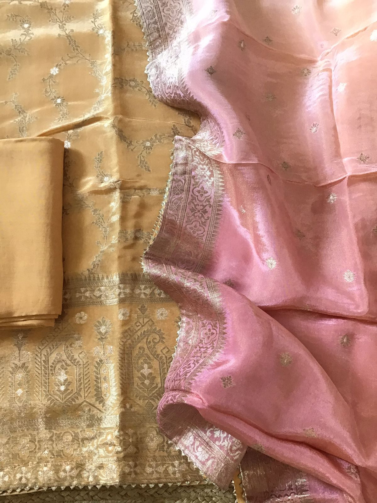 Pure Tissue Chanderi Banarasi Weaved Suit - Peach