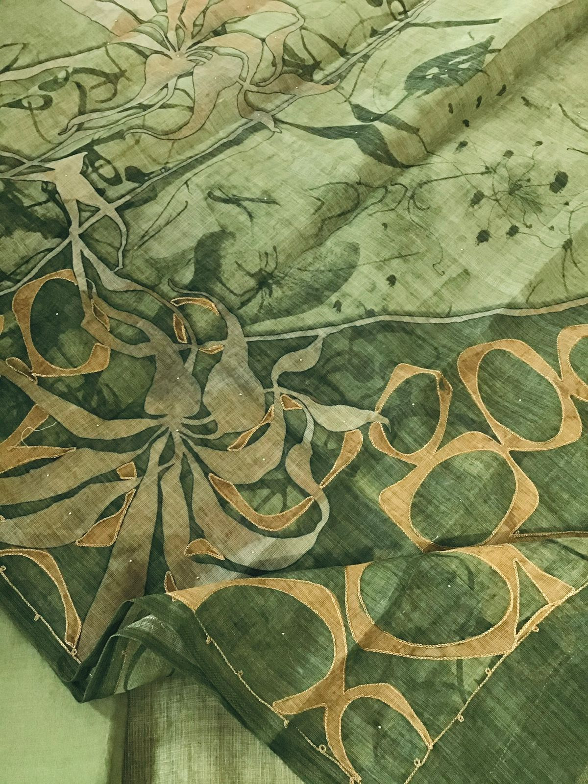 Soft Tissue Slub Cotton Printed Embroidered Suit - Green