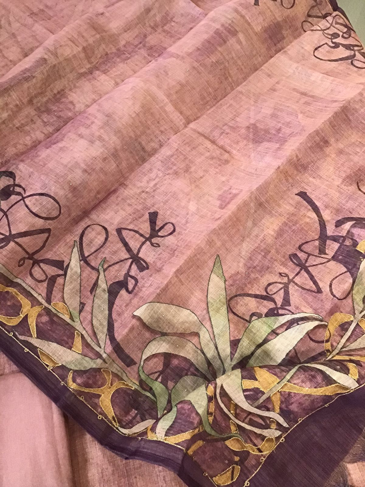 Soft Tissue Slub Cotton Printed Embroidered Suit - Pink