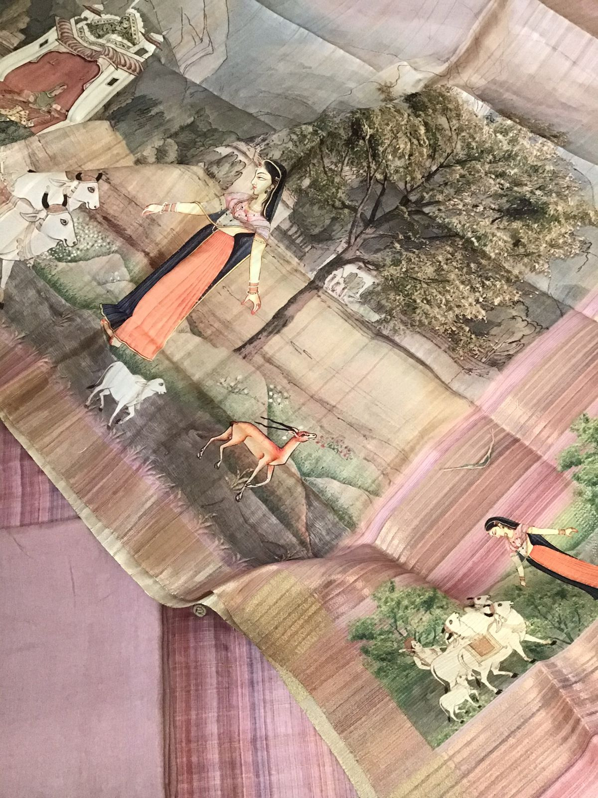 Soft Semi Tussar Printed Embroidered Suit - Pink