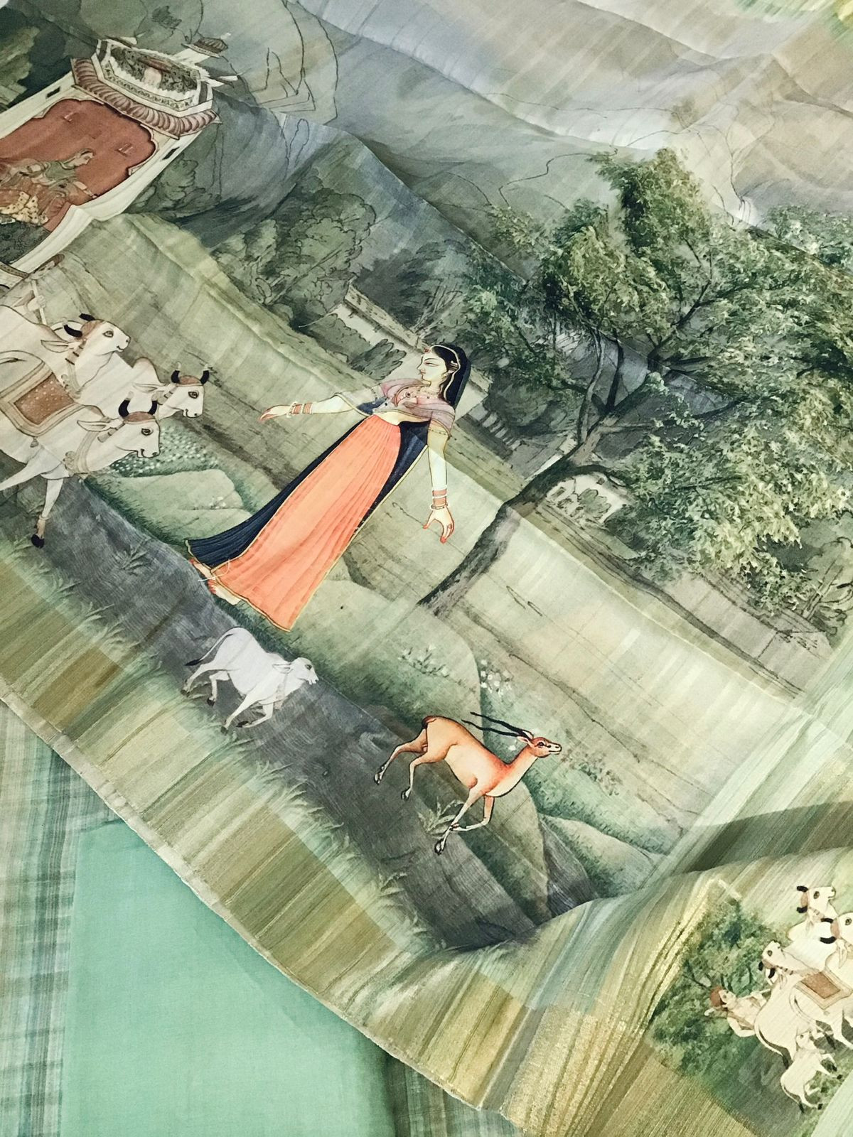 Soft Semi Tussar Printed Embroidered Suit - Green