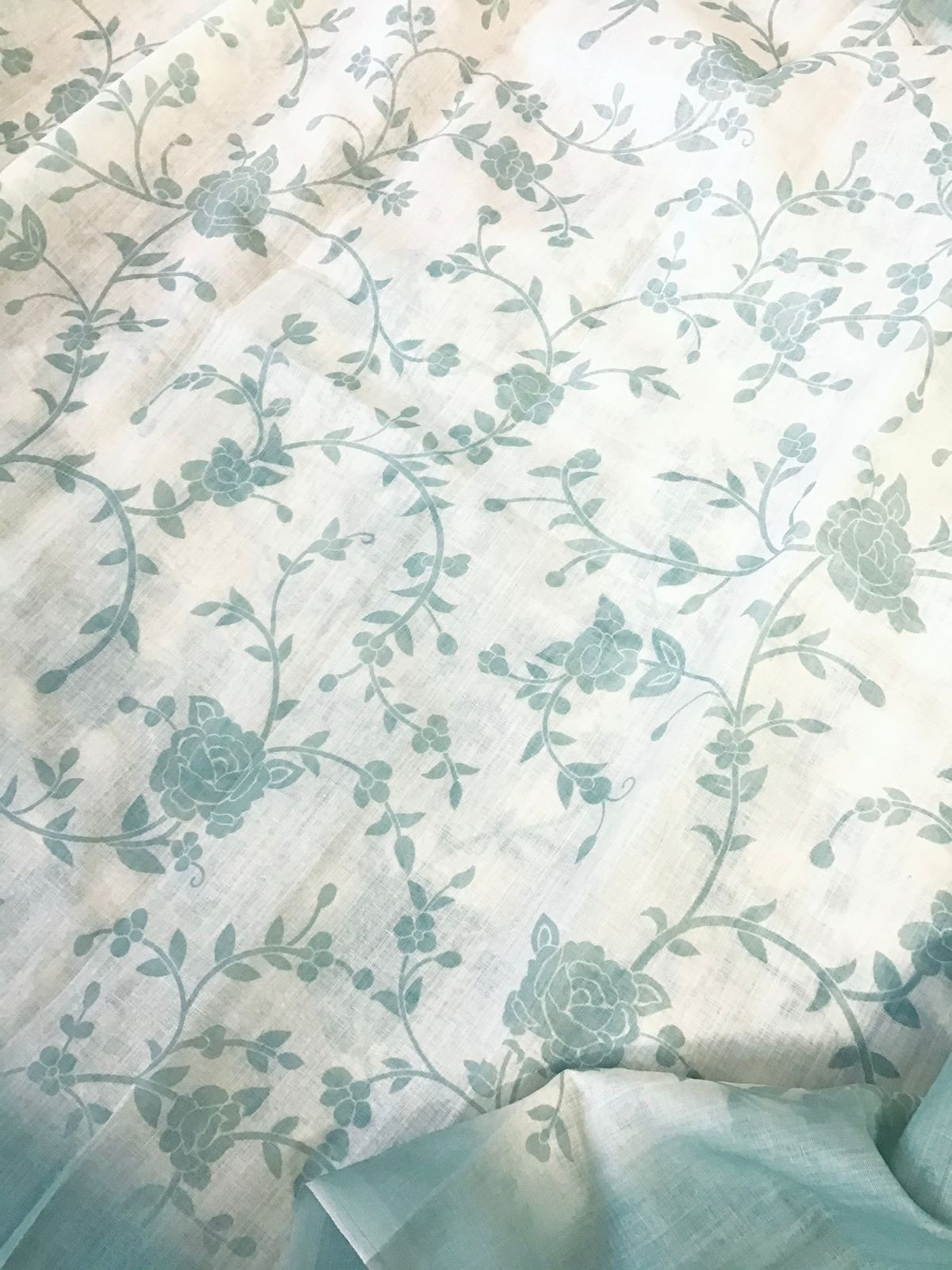 Soft Semi Linen Jute Cotton Printed Embroidered Suit - Green