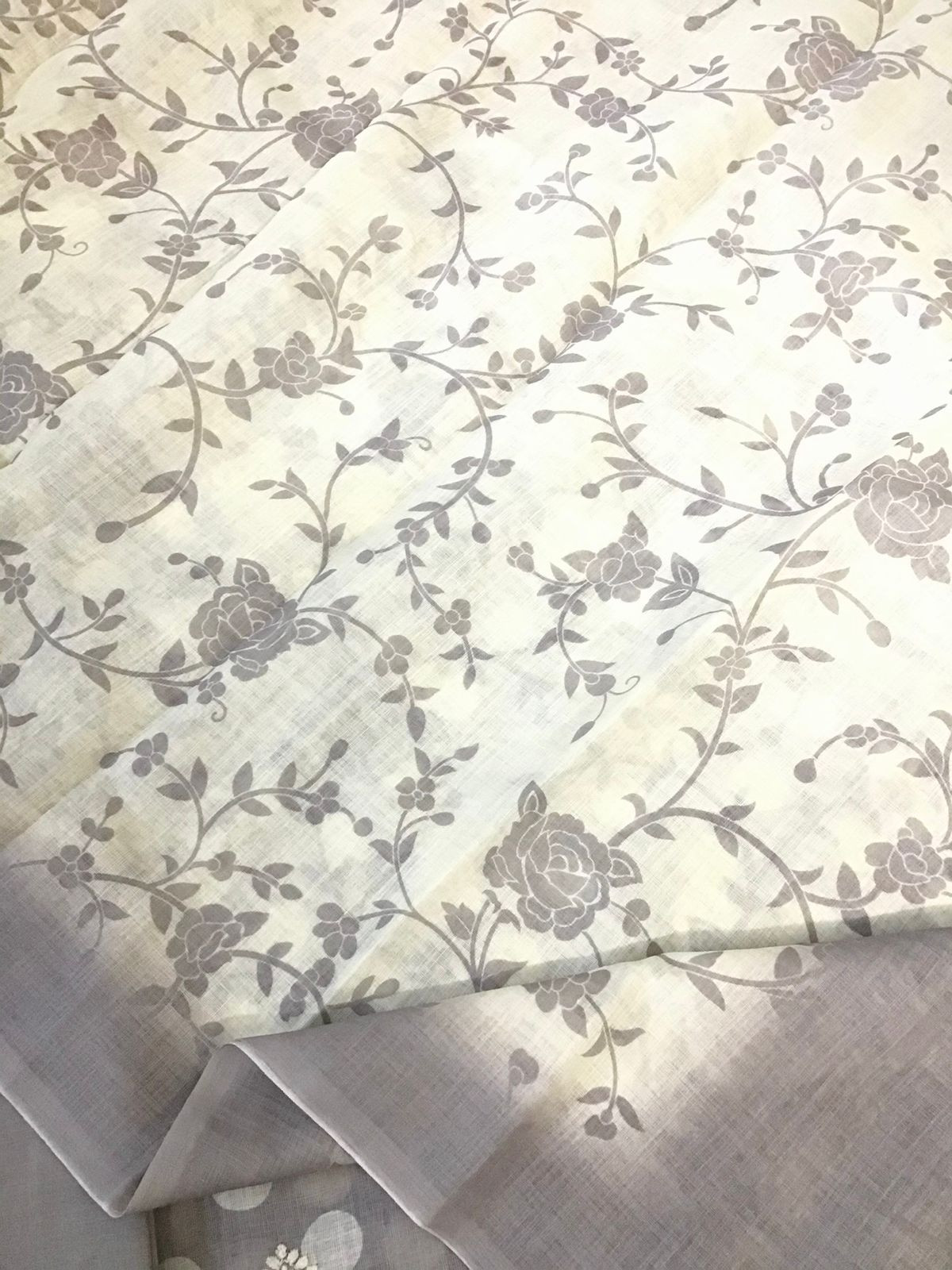 Soft Semi Linen Jute Cotton Printed Embroidered Suit - Grey