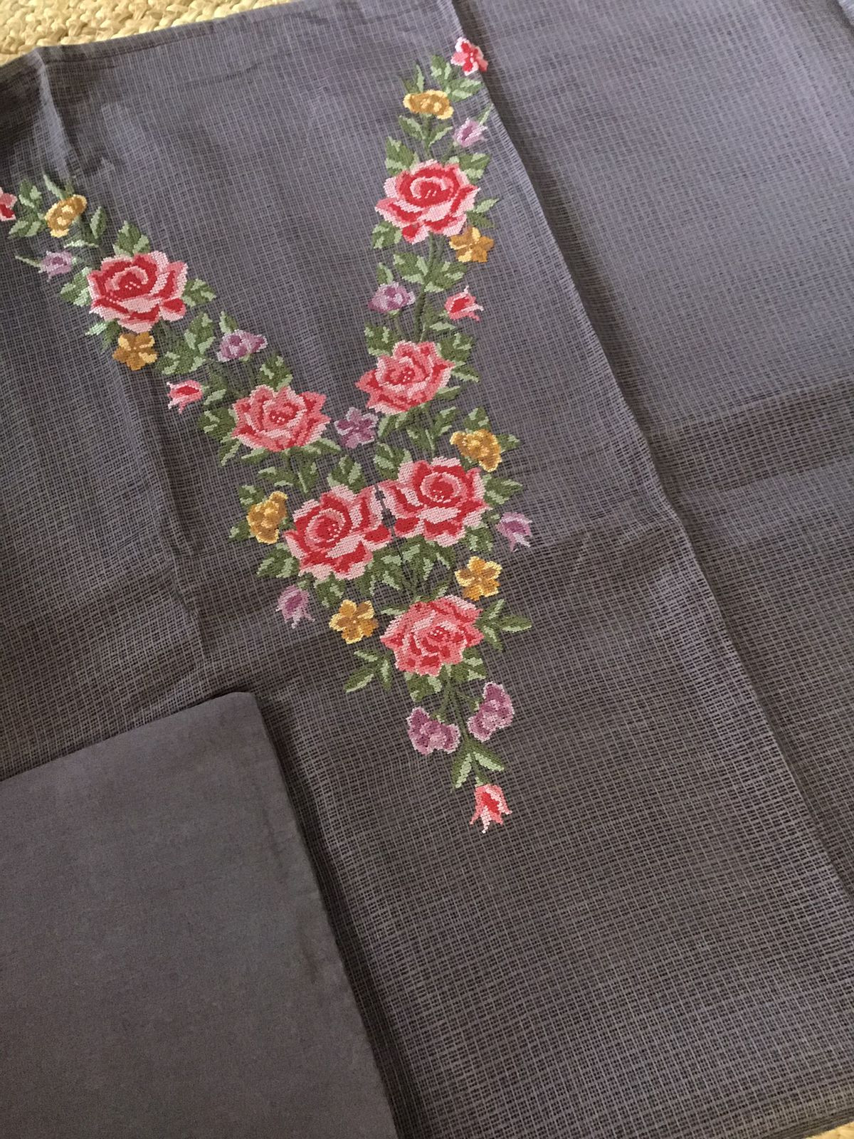 Soft Kota Silk Embroidered Suit - Brown