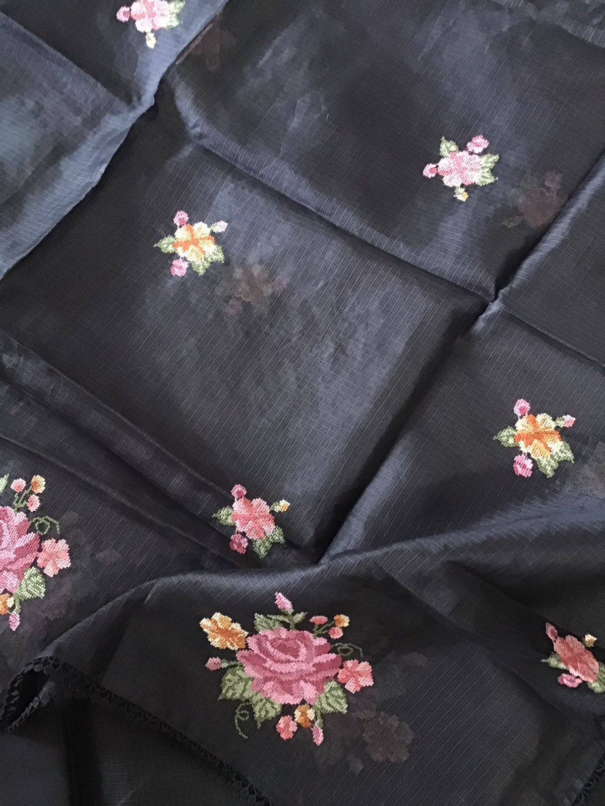 Soft Kota Silk Embroidered Suit - Black