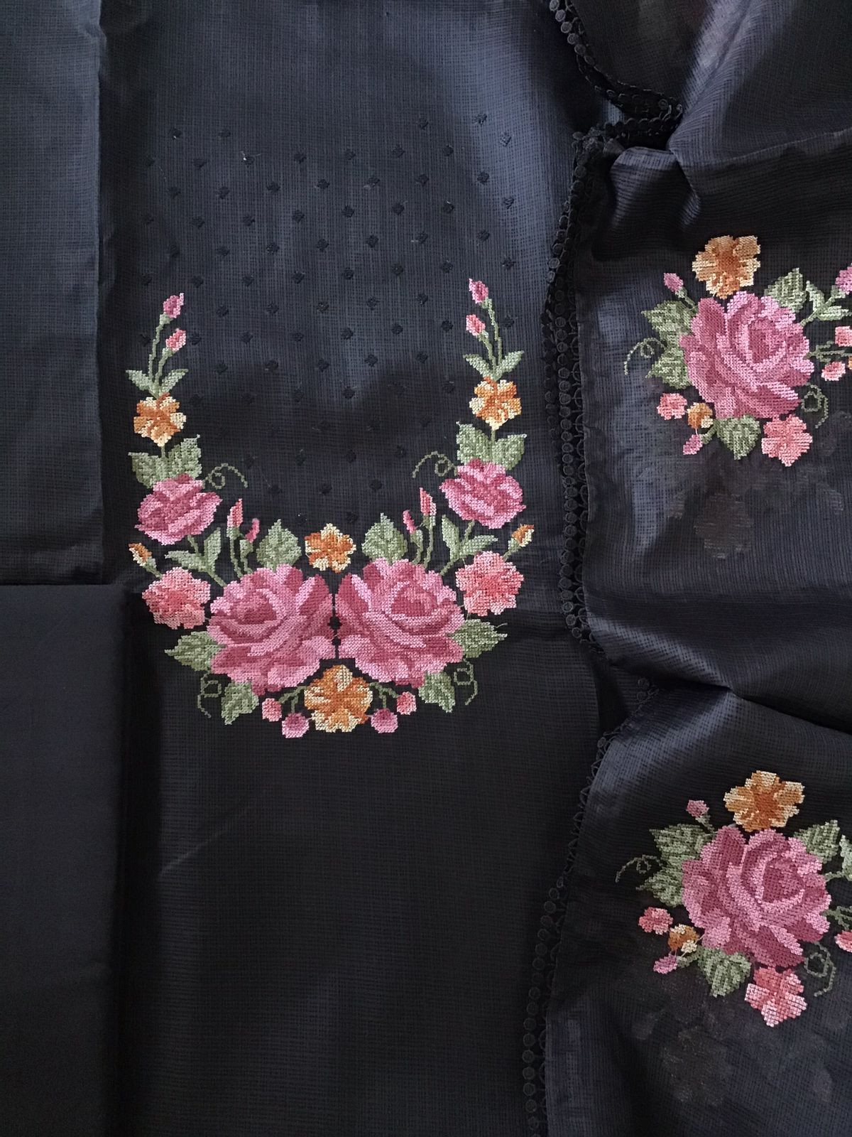 Soft Kota Silk Embroidered Suit - Black