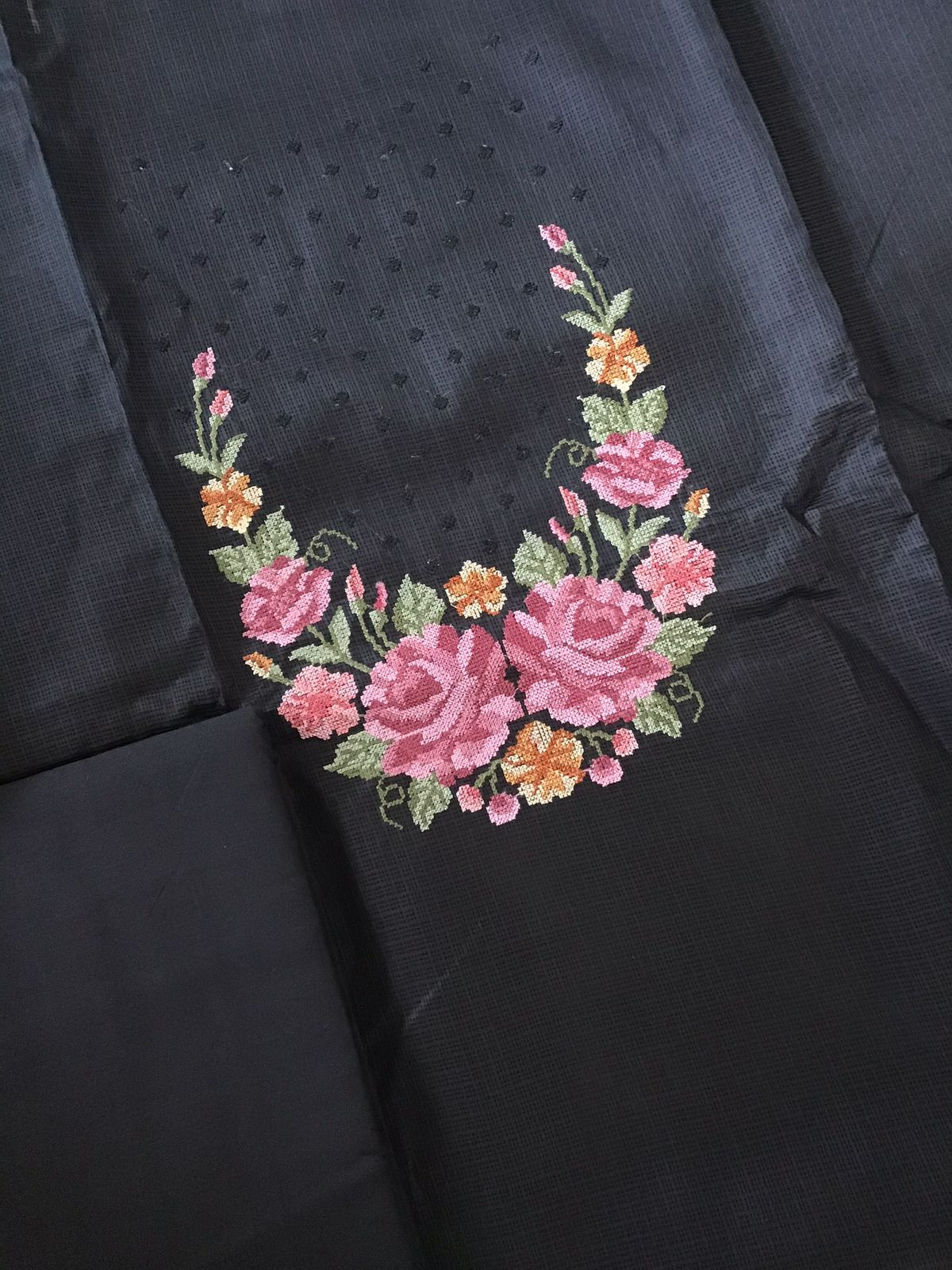 Soft Kota Silk Embroidered Suit - Black