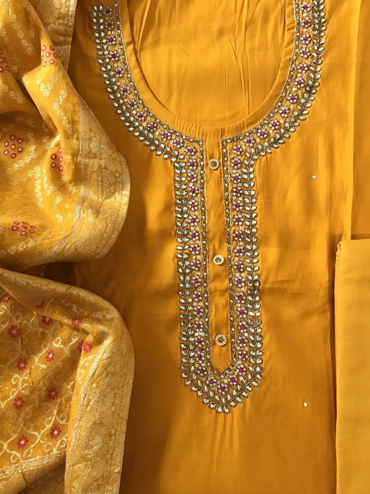Soft Upada Silk Embroidered Suit - Orange