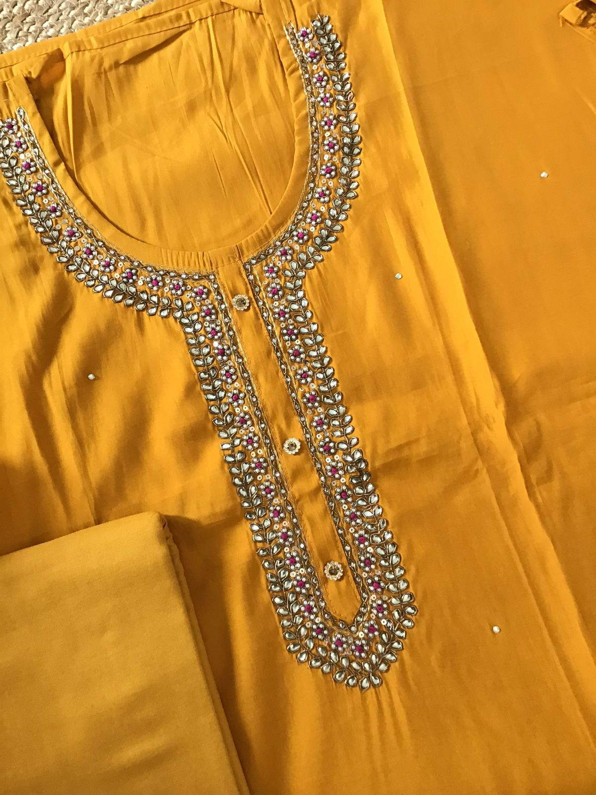 Soft Upada Silk Embroidered Suit - Orange