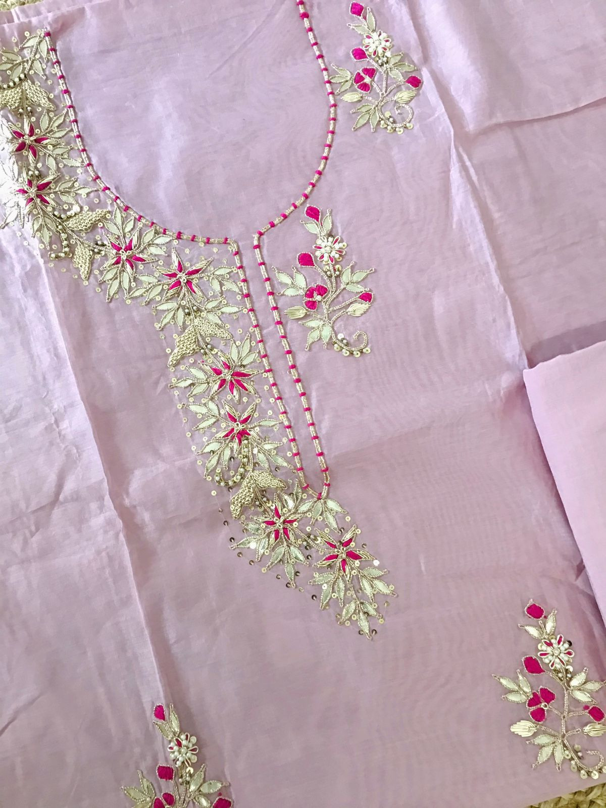 Soft Chanderi Embroidered Suit - Lavender