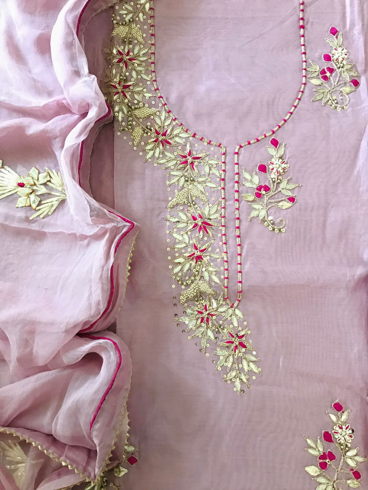 Soft Chanderi Embroidered Suit - Lavender