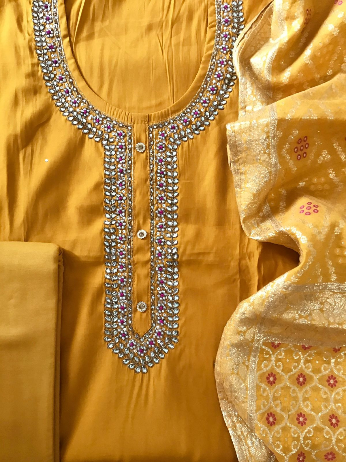 Soft Upada Silk Embroidered Suit - Orange