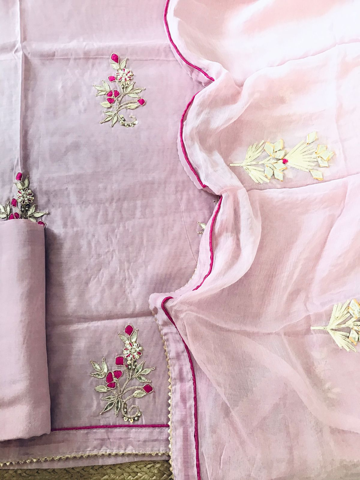 Soft Chanderi Embroidered Suit - Lavender