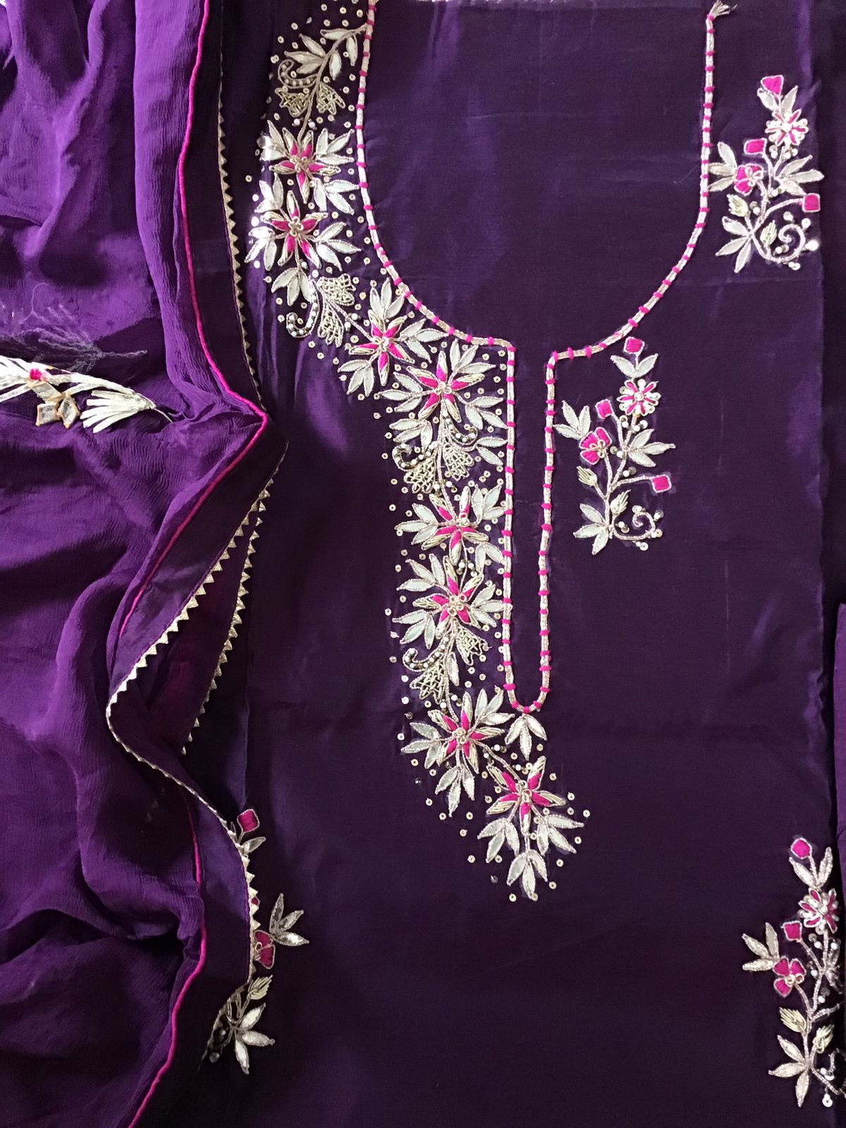 Soft Chanderi Embroidered Suit - Violet