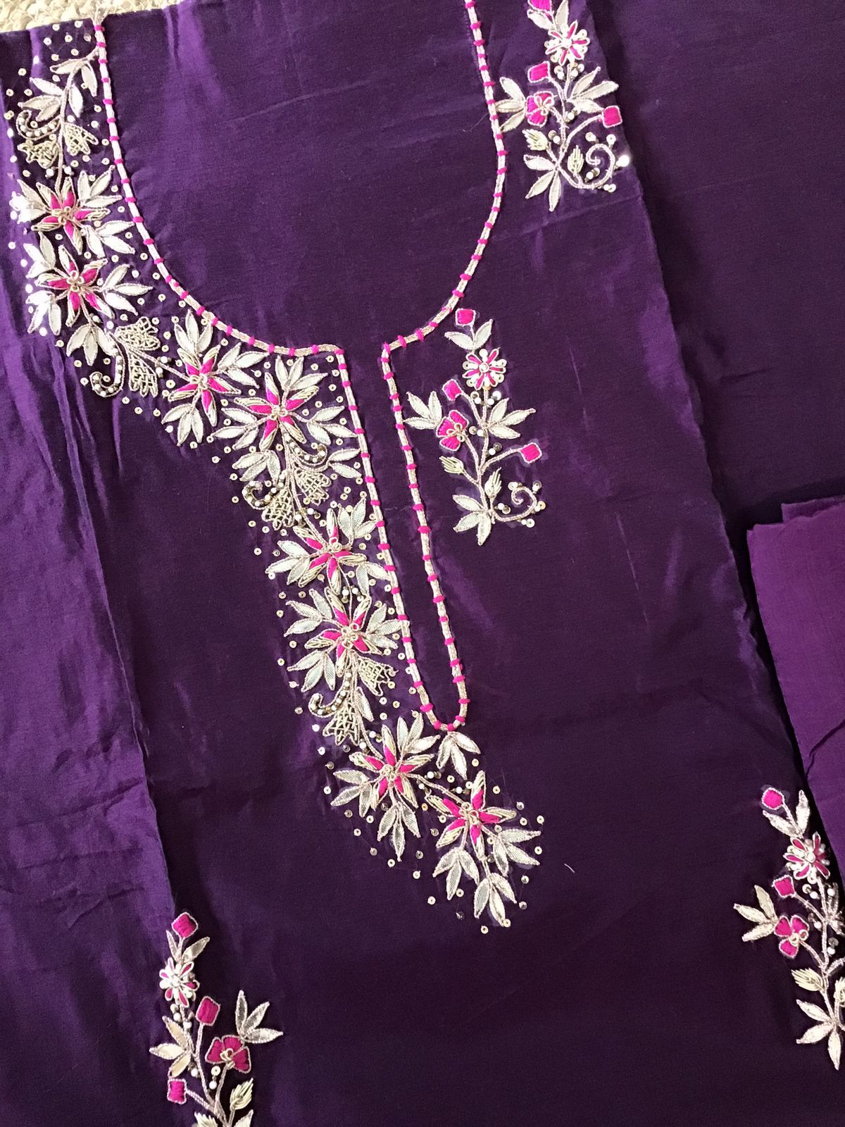 Soft Chanderi Embroidered Suit - Violet