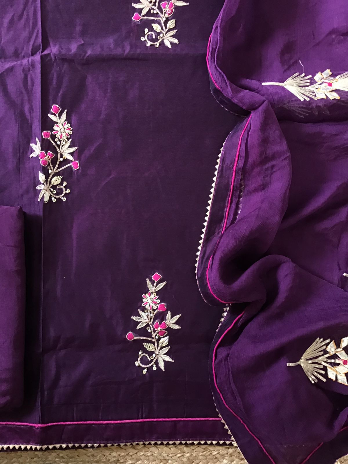 Soft Chanderi Embroidered Suit - Violet