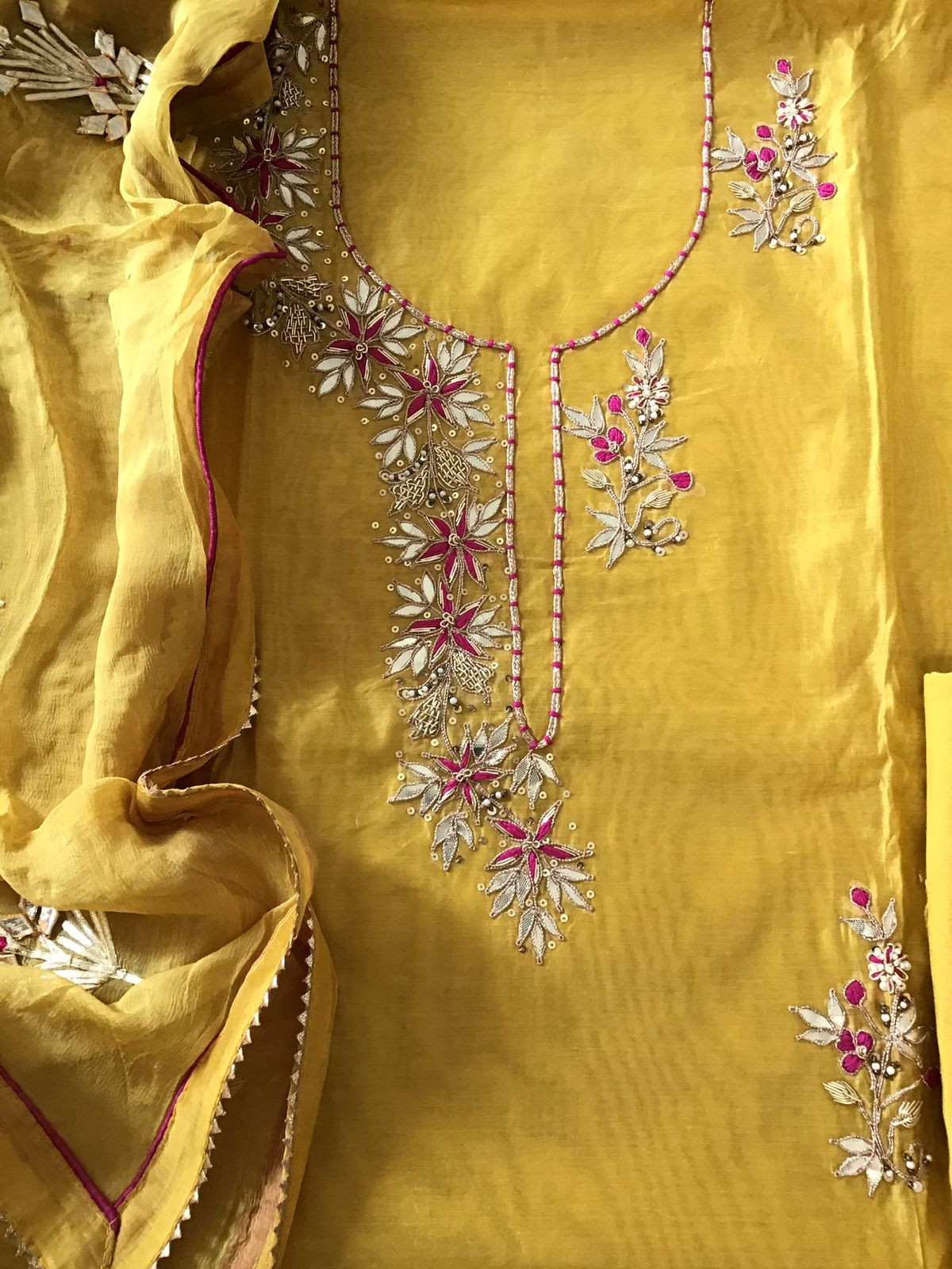 Soft Chanderi Embroidered Suit - Yellow