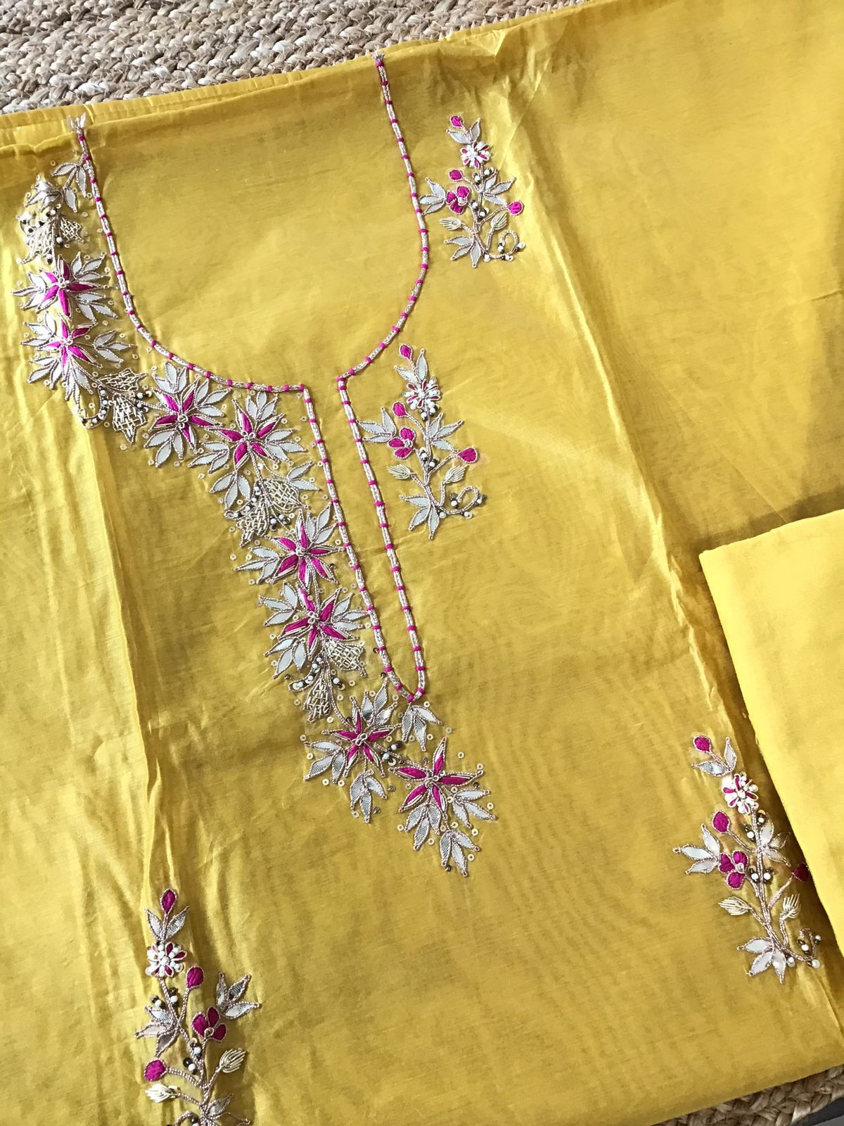 Soft Chanderi Embroidered Suit - Yellow
