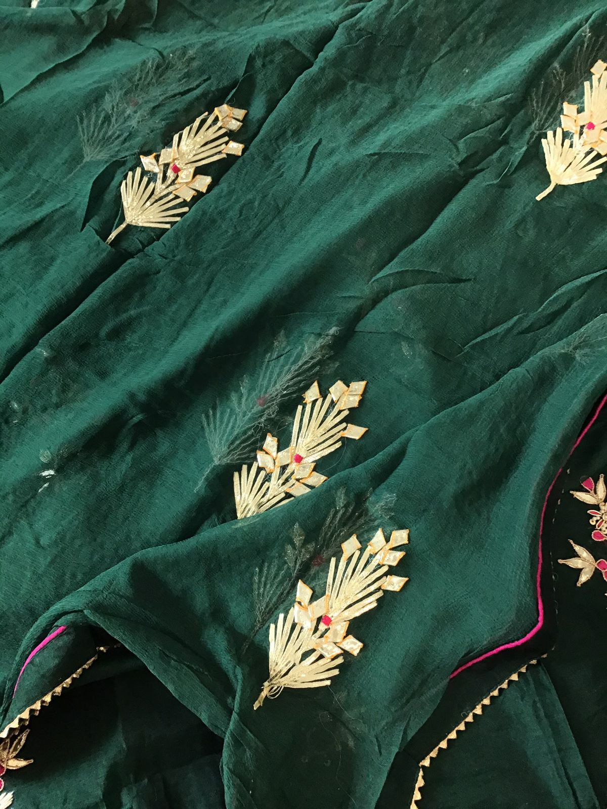 Soft Chanderi Embroidered Suit - Dark Green