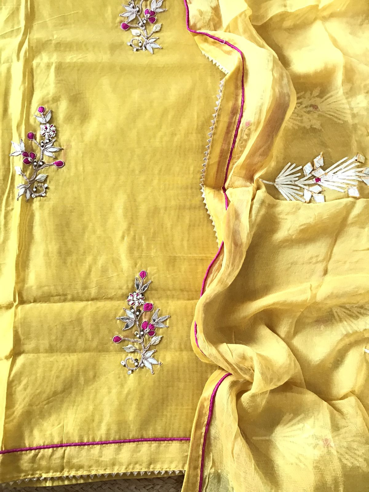 Soft Chanderi Embroidered Suit - Yellow