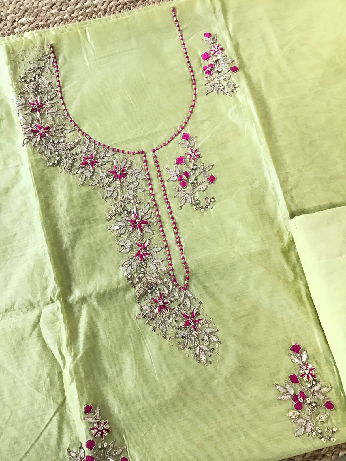 Soft Chanderi Embroidered Suit - Green