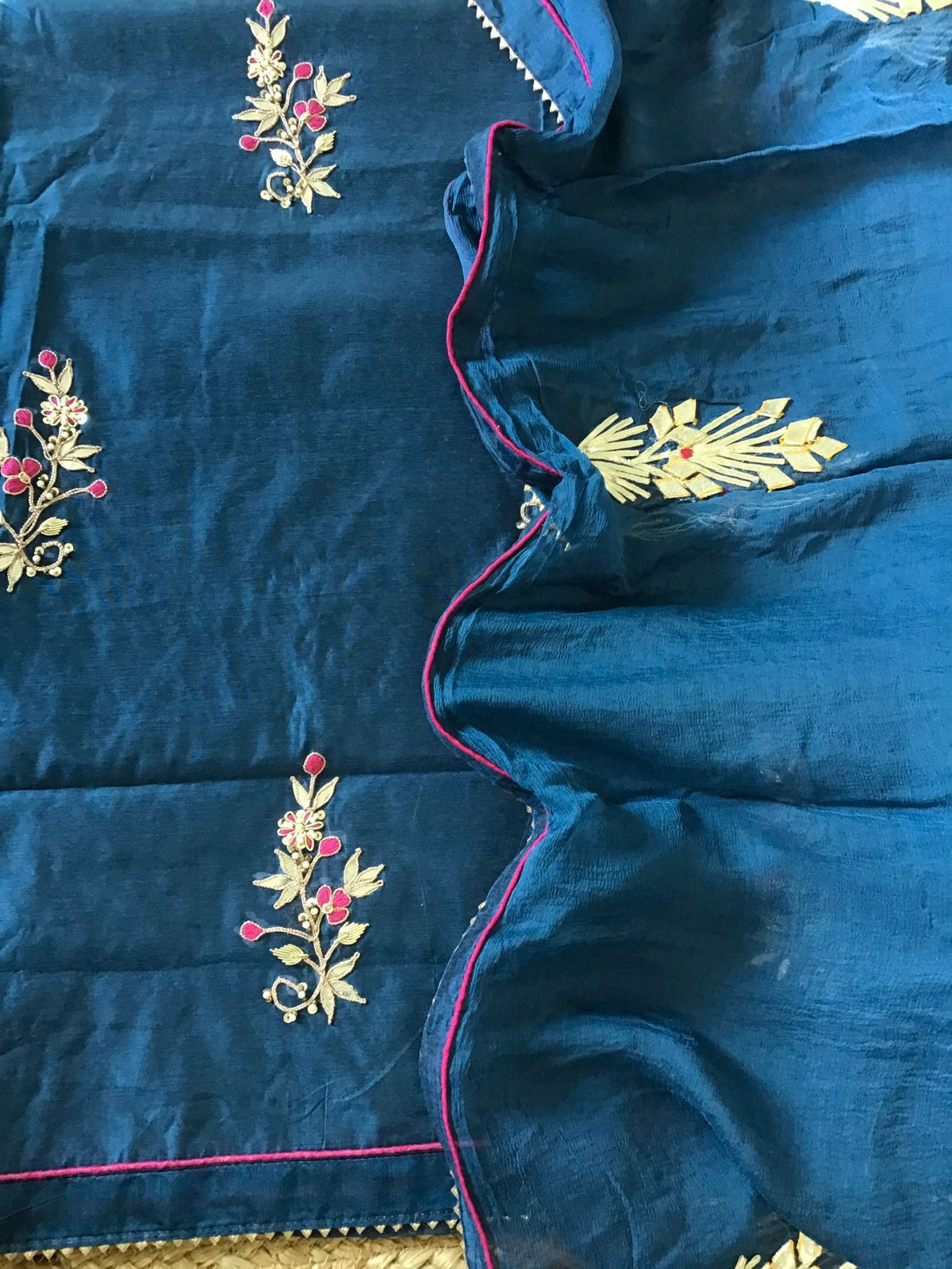 Soft Chanderi Embroidered Suit - Blue