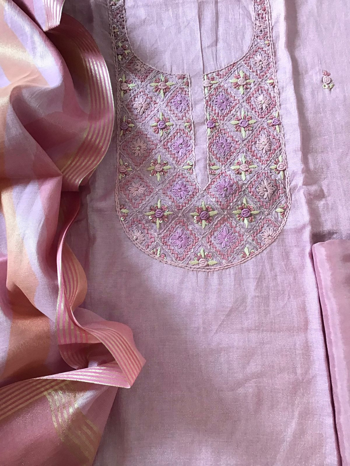 Soft Tissue Chanderi Embroidered Suit - Purple