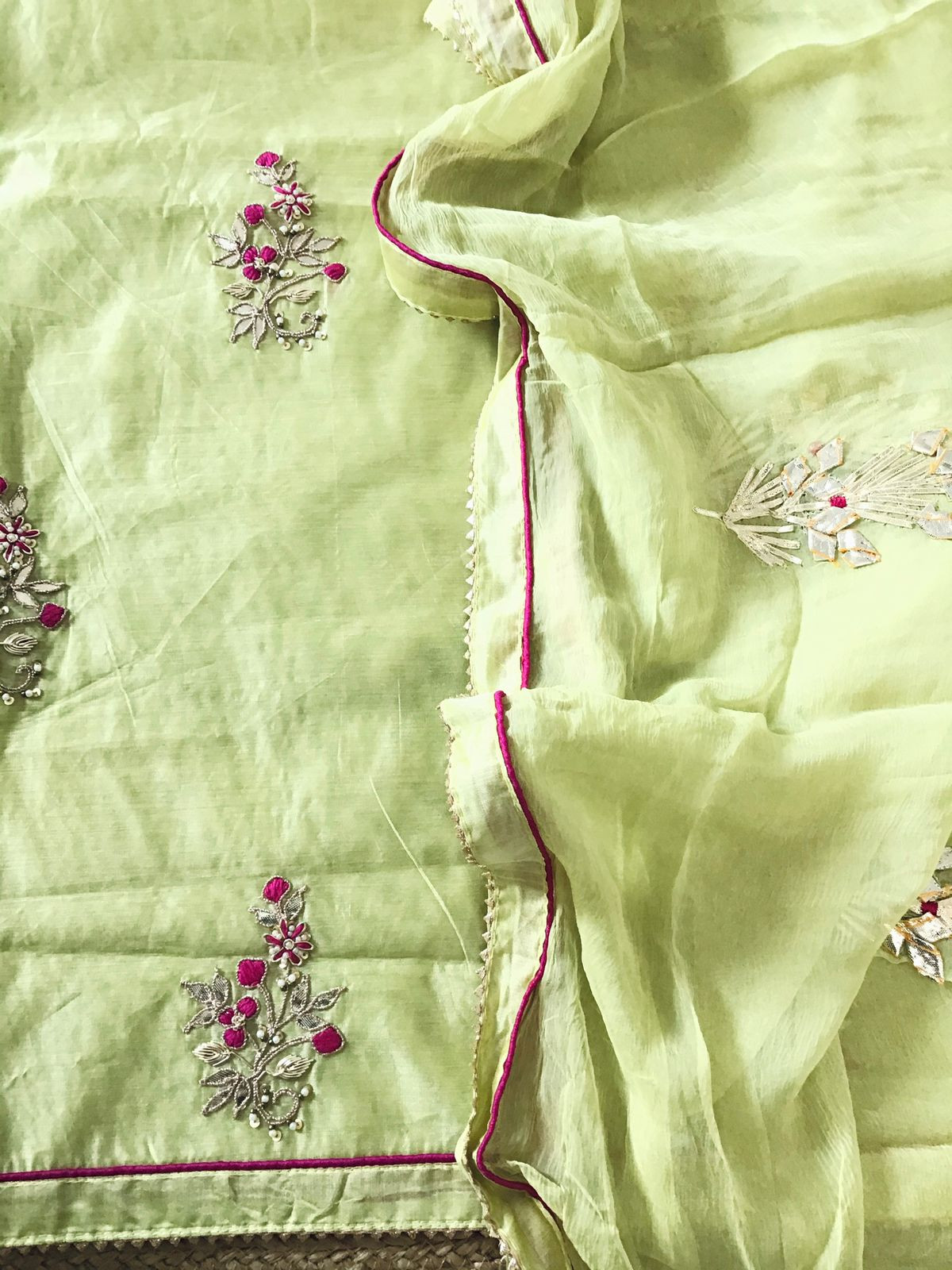 Soft Chanderi Embroidered Suit - Green