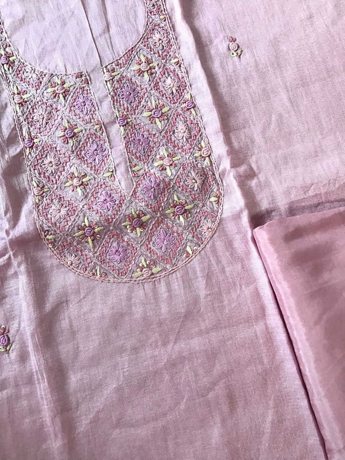 Soft Tissue Chanderi Embroidered Suit - Purple