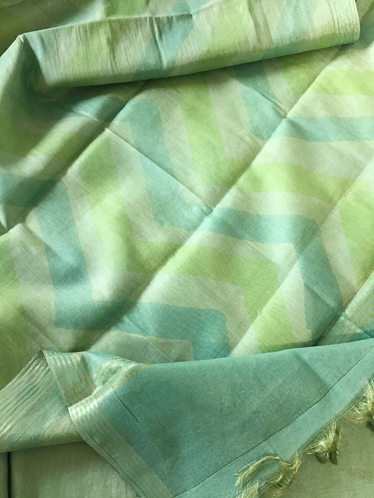 Soft Tissue Chanderi Embroidered Suit - Green