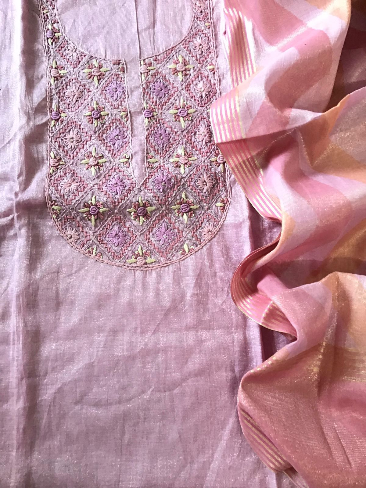 Soft Tissue Chanderi Embroidered Suit - Purple