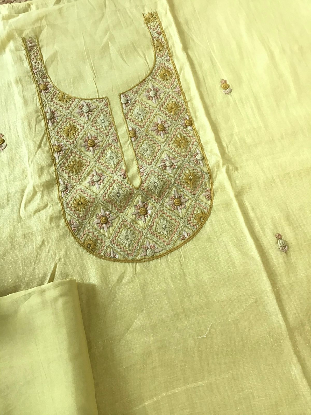 Soft Tissue Chanderi Embroidered Suit - Yellow