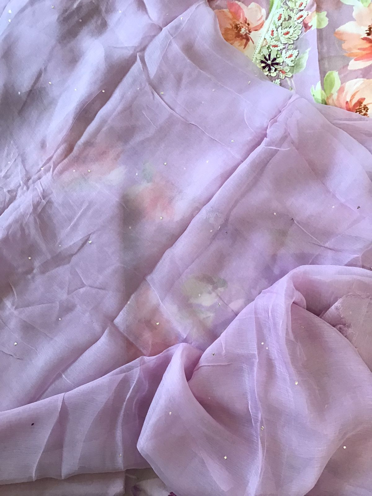 Pure Rayon Cotton Printed Embroidered Suit - Lavender