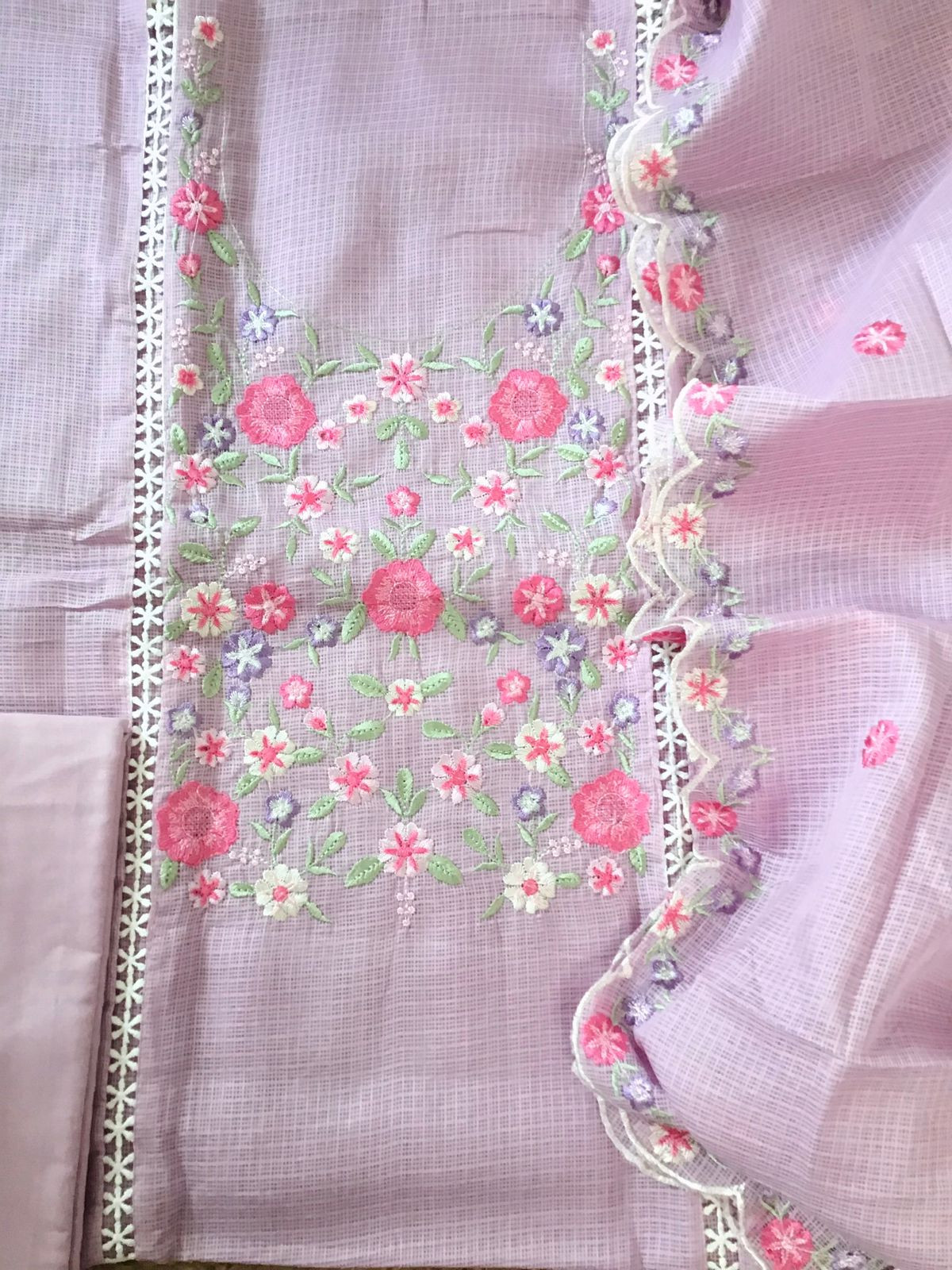 Soft Kota Silk Embroidered Suit - Lavender