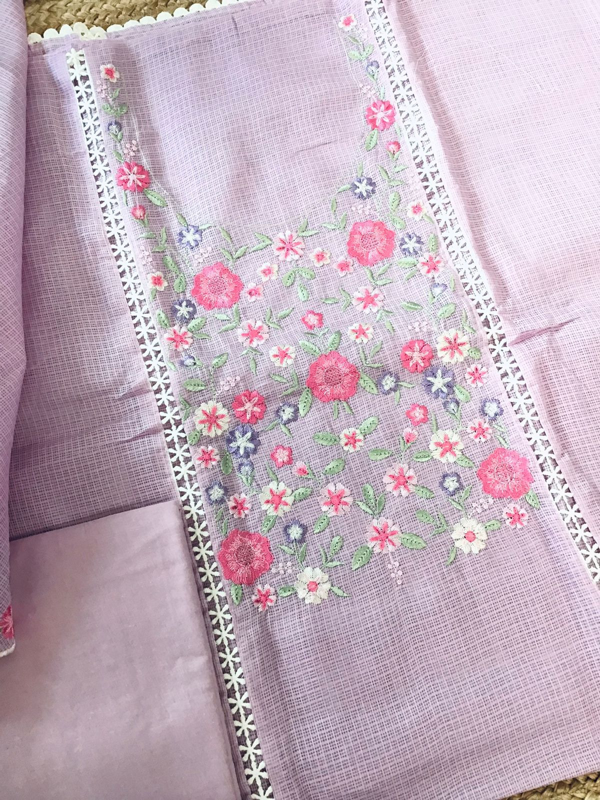 Soft Kota Silk Embroidered Suit - Lavender